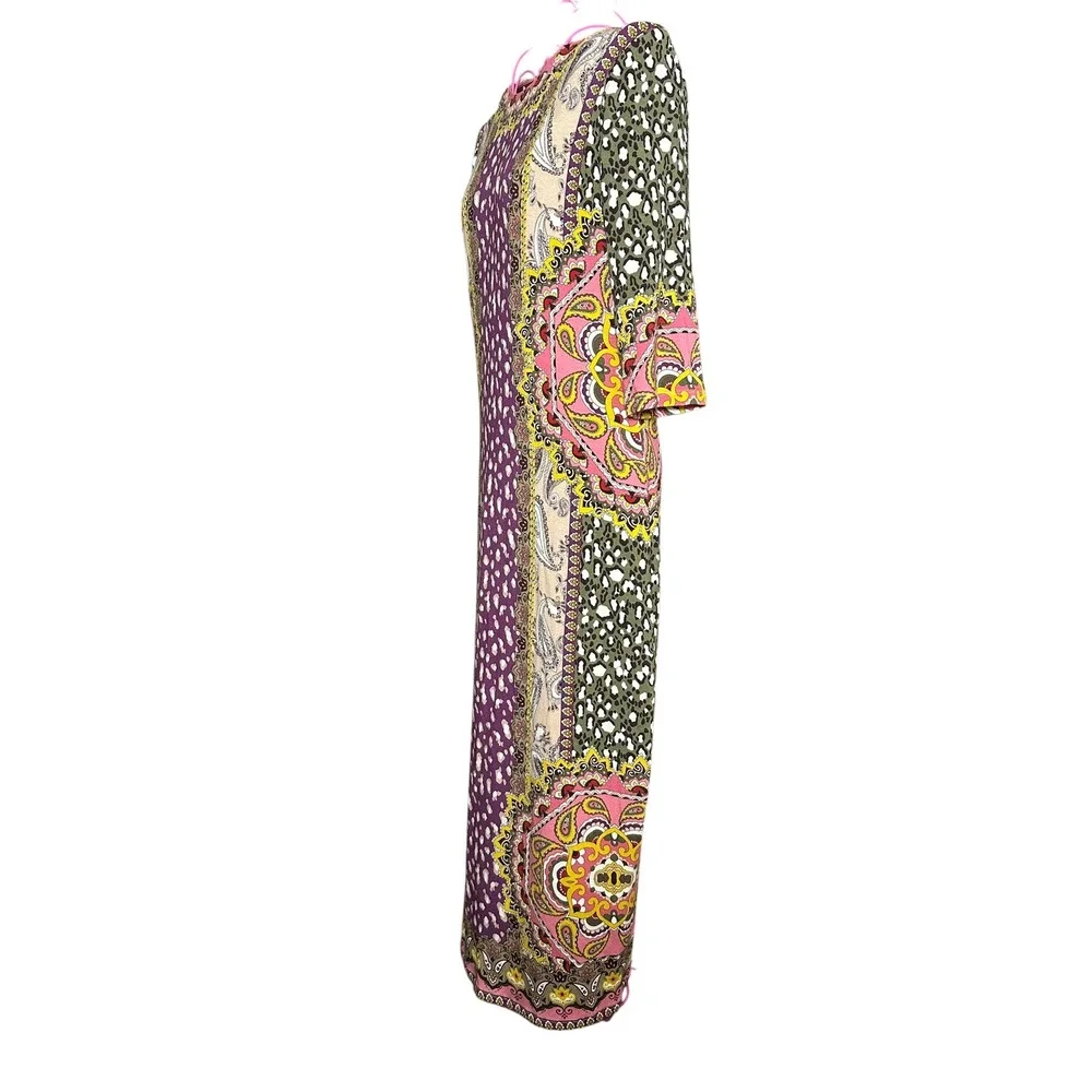 Women’s Fitted Multicolor Patterned Midi Dress - Pink/Purple